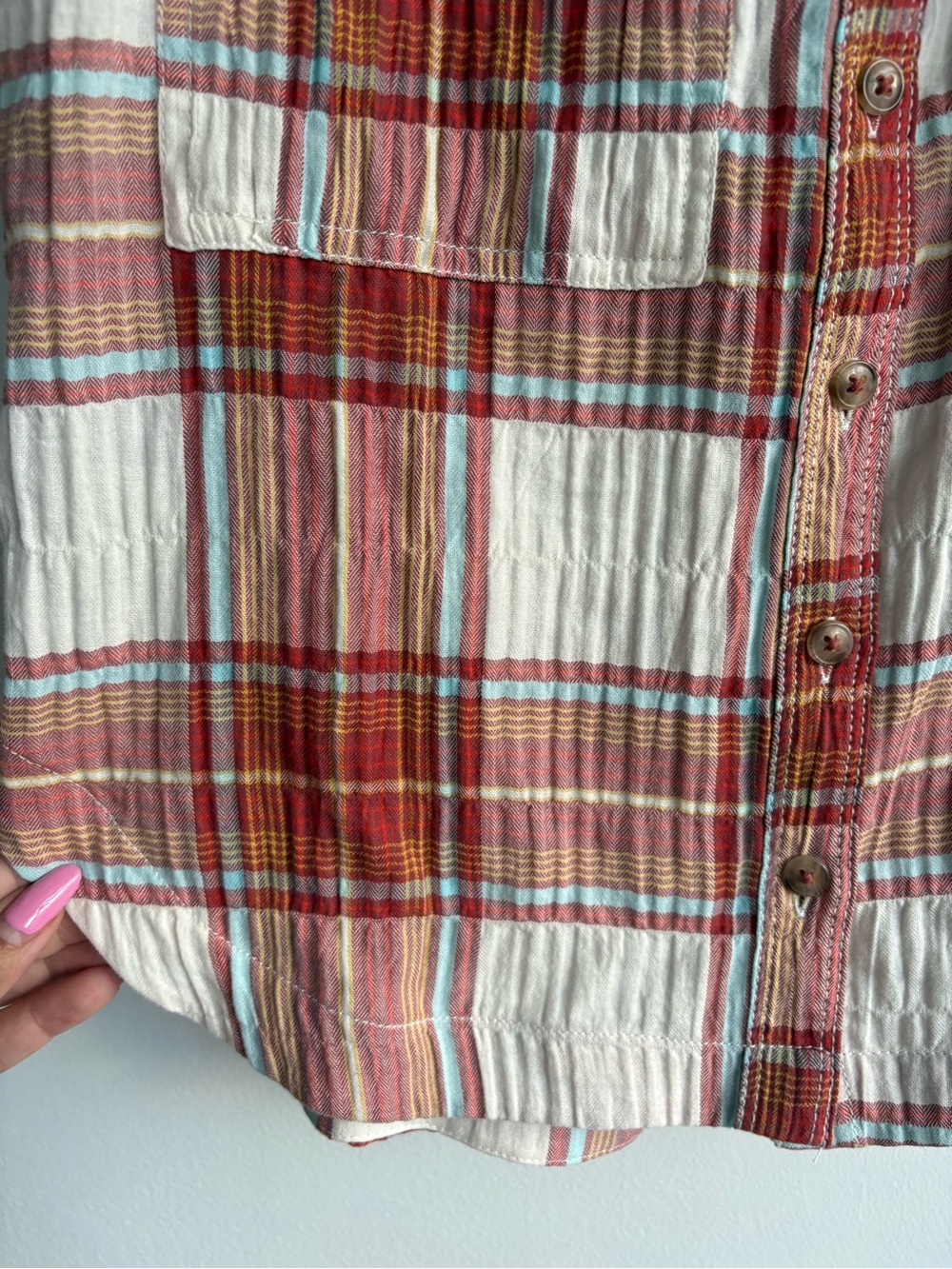 Anthropologie Pilcro Ozzi Plaid Ruffle Sleeve Buttondown Shirt Sz Small - Picture 8 of 10